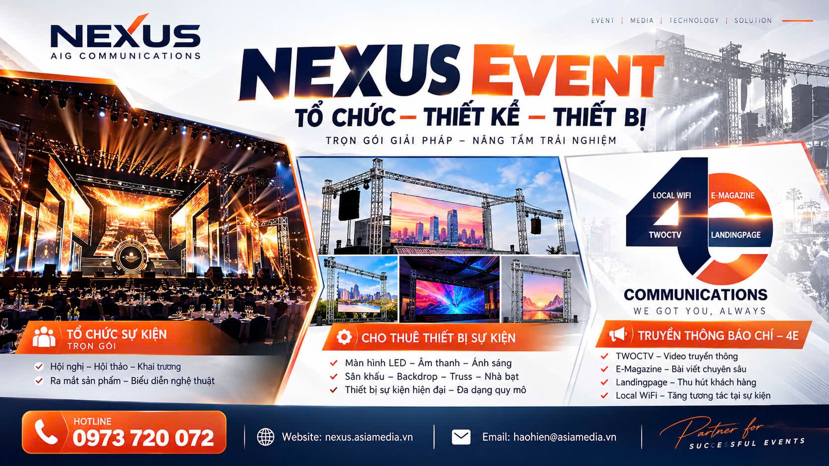 NEXUS Event - Tổ chức, thiết kế, thiết bị và truyền thông 4E