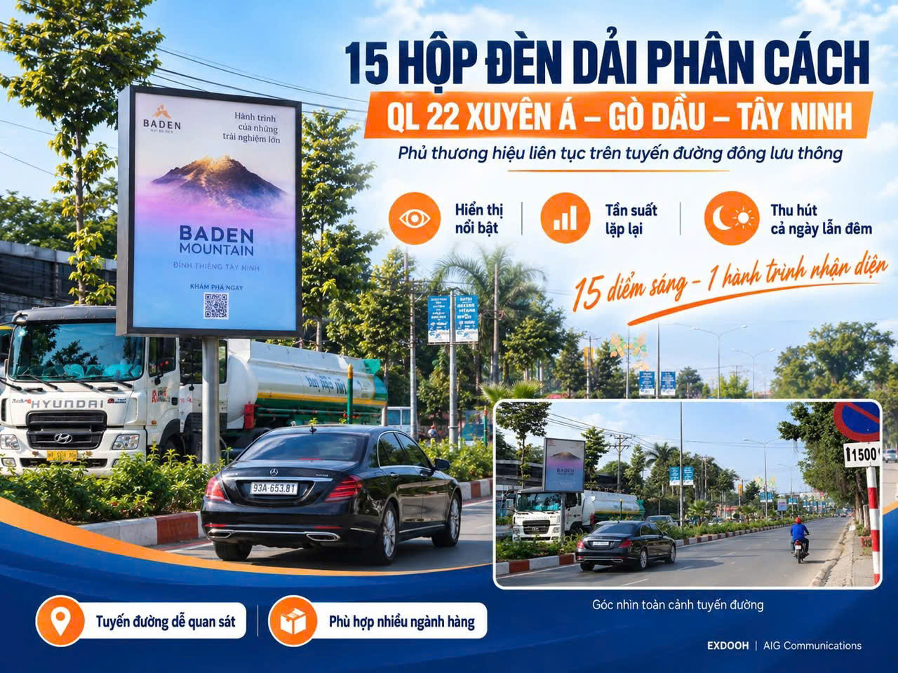 Chuỗi 15 hộp đèn dải phân cách Quốc lộ 22 Xuyên Á – Gò Dầu – Tây Ninh.