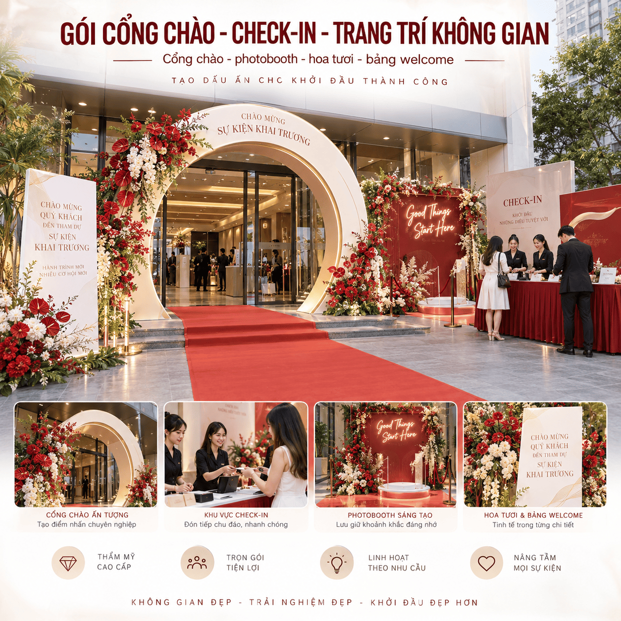 Cổng chào check-in trang trí lễ khai trương
