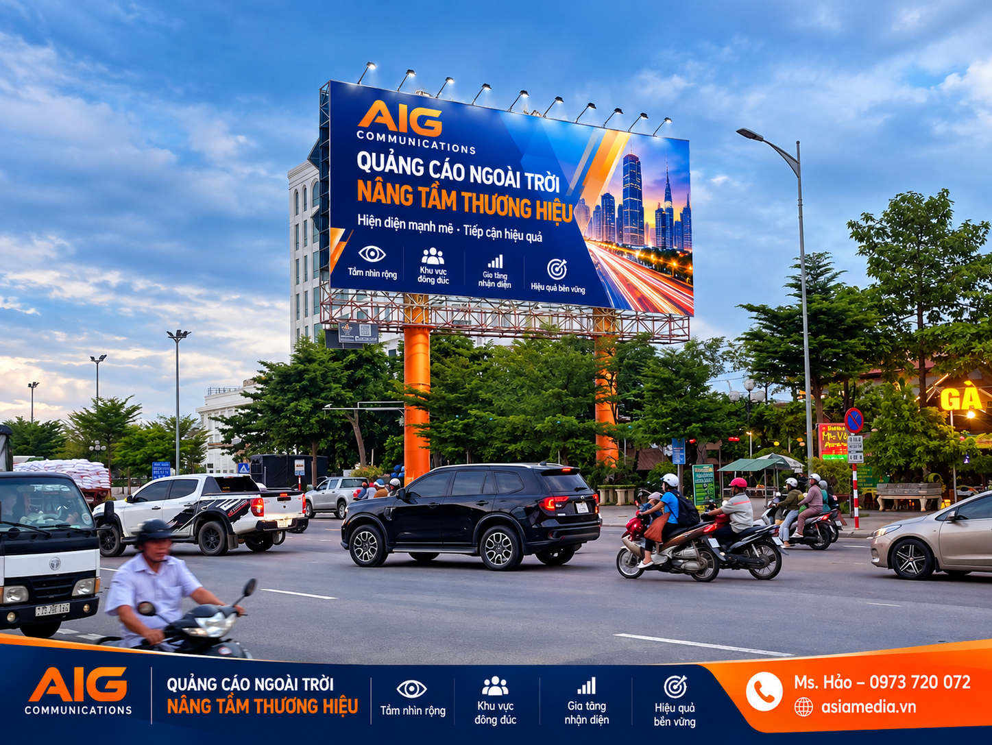 Hình ảnh sản phẩm quảng cáo ngoài trời AIG Communications – minh họa cho nội dung bài viết