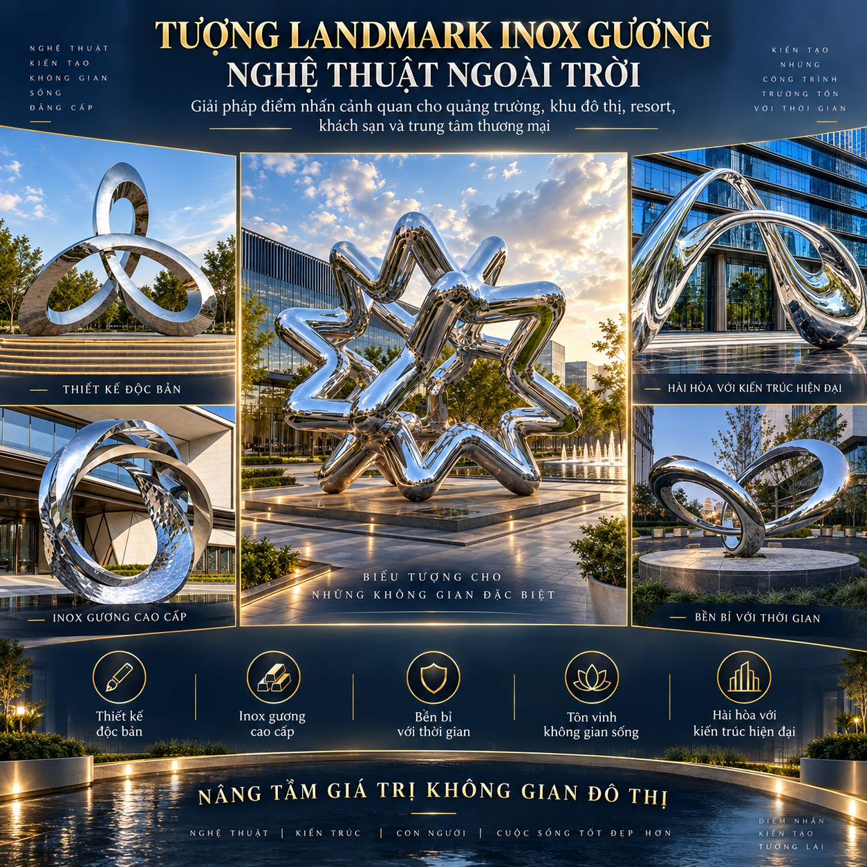 Tượng inox gương trong quảng trường hiện đại