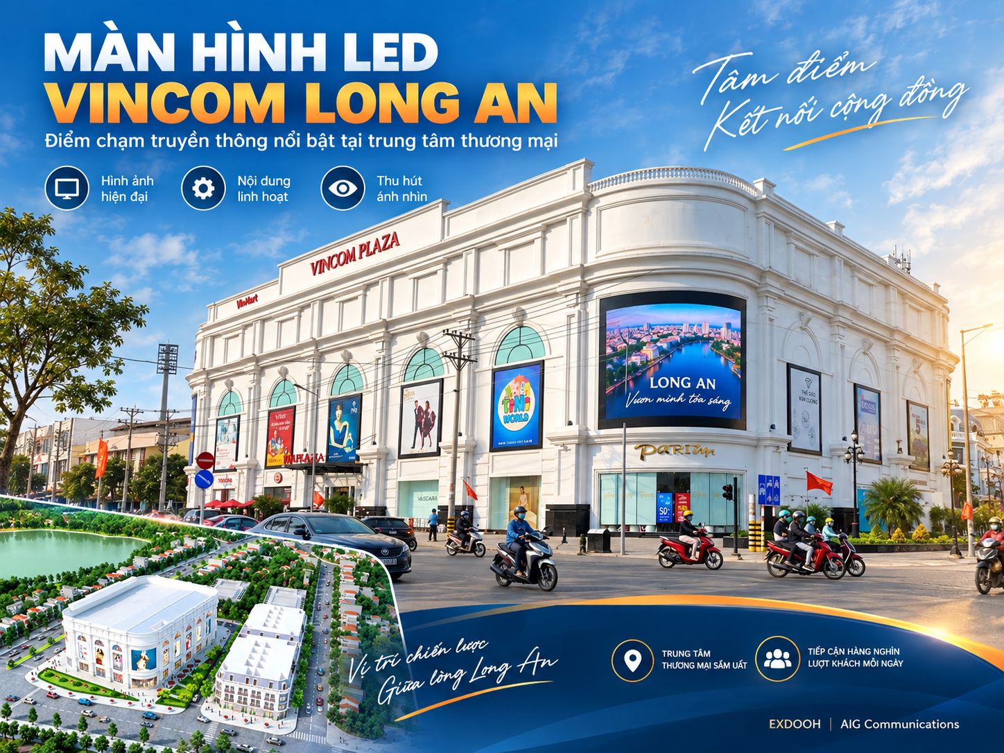 03 vị trí OOH/DOOH nổi bật - Màn hình LED Vincom Long An