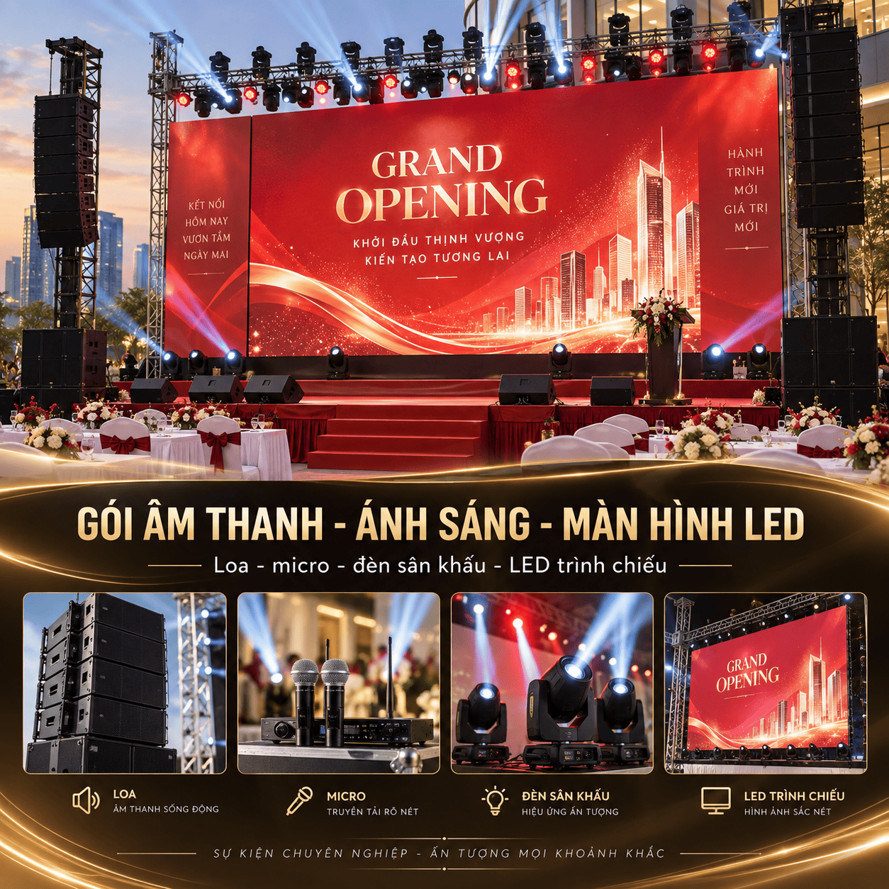 Âm thanh ánh sáng màn hình LED khai trương