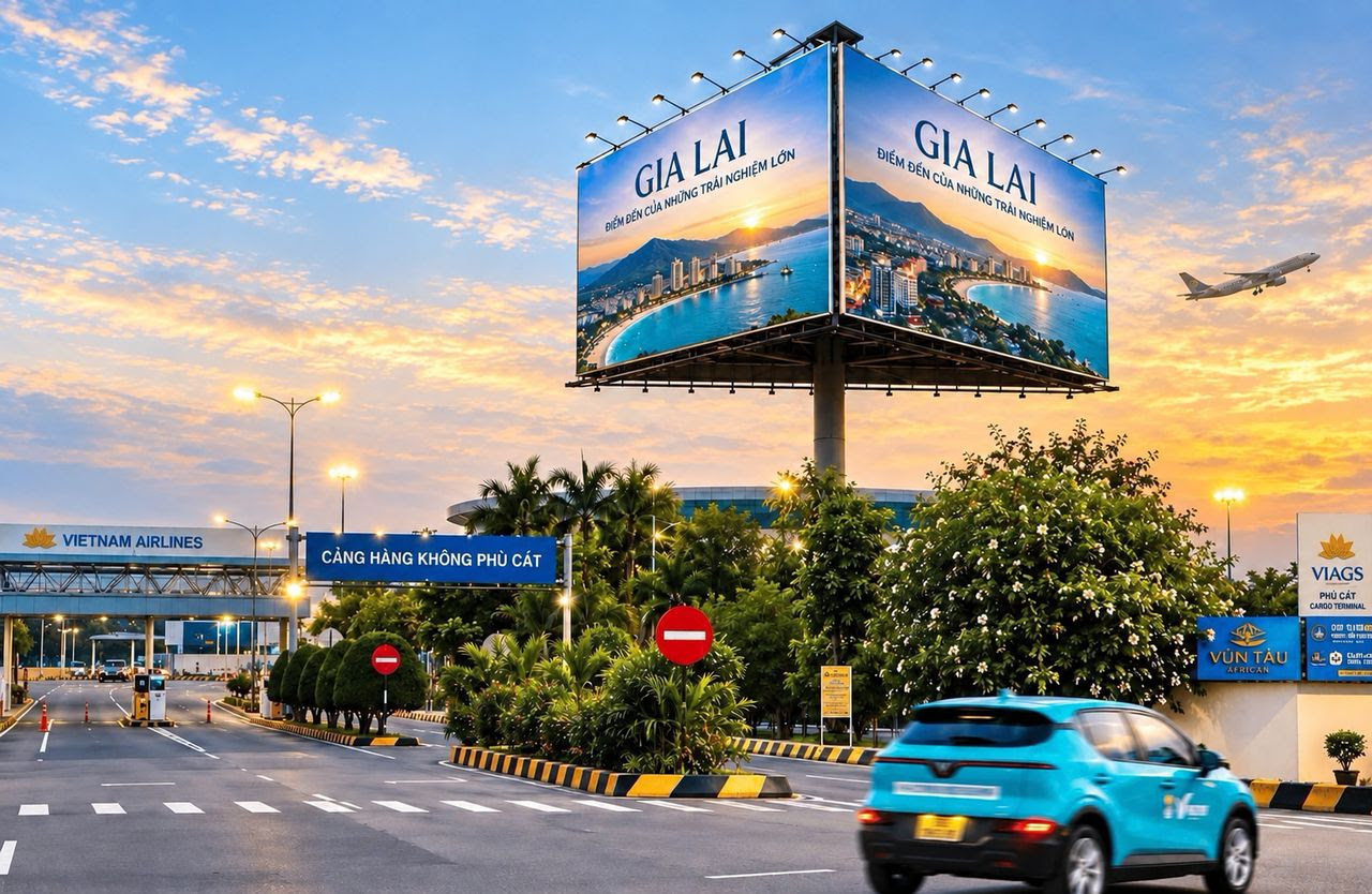 Trụ pano tại cổng sân bay Phù Cát Gia Lai