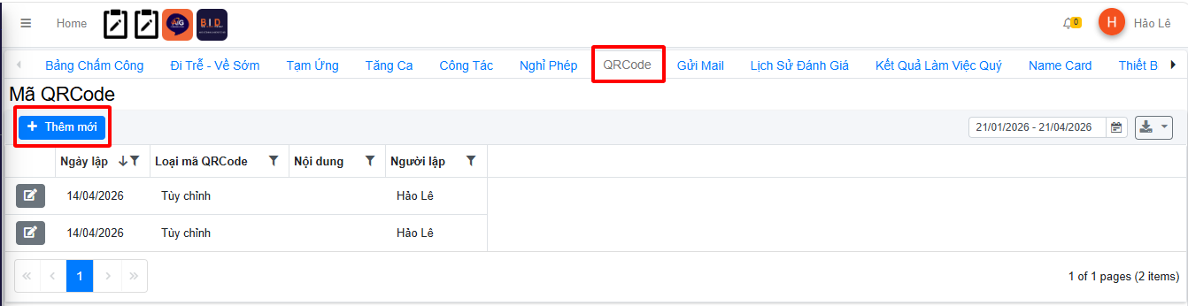 Bước 1 vào QR cá nhân trên ERP