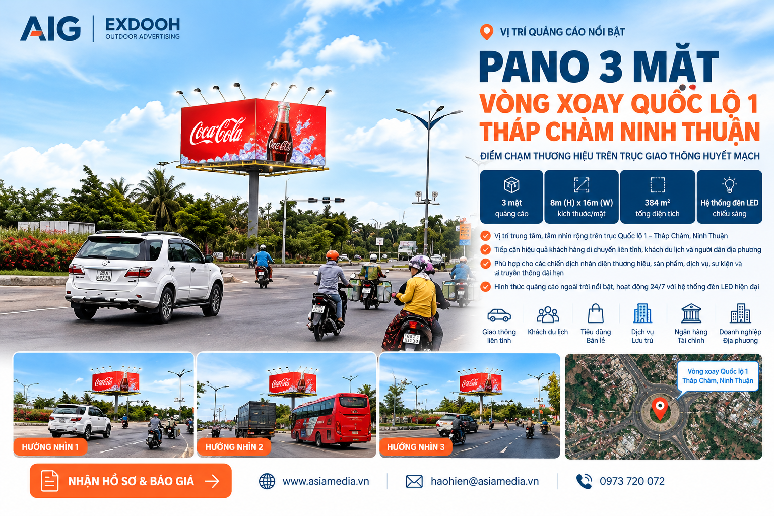 Pano vòng xoay Quốc lộ 1A Tháp Chàm Ninh Thuận
